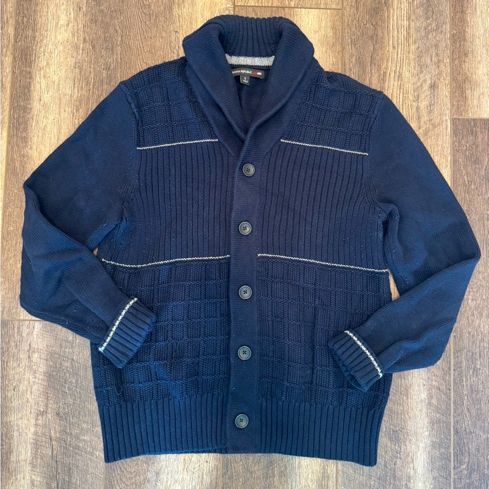 Banana Republic Men's MADMEN Navy Blue Shawl Collar Cardigan Cotton Small